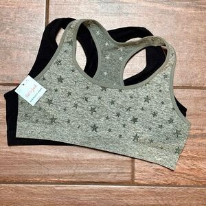 Cat & Jack Girls Sports Bras Racerback Set of 2 Gray Stars Black Sz XL 14